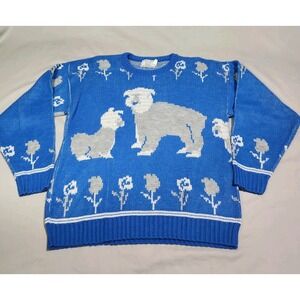Vintage College Point Old English Sheepdog‎ Acrylic Knit Sweater Dog Show Medium